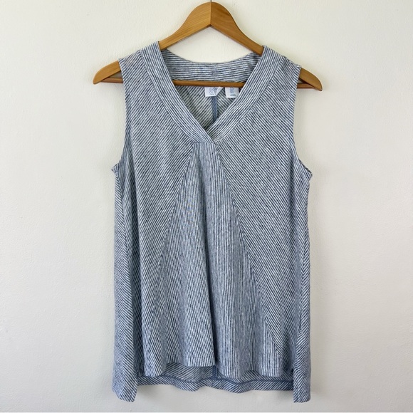 Sigrid Olsen 100% Linen Gray Diagonal Striped Crossover Sleeveless Top - Picture 1 of 8